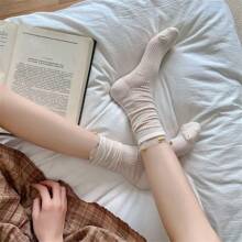 超薄透明水晶絲襪女士時尚夏日原宿船襪復古花卉街頭服役彈力長襪 - 米色 - 查看 1