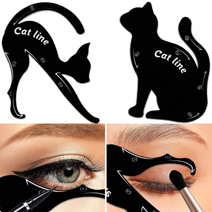 2pcs Eyeliner Pencil Stencils, Cute Cat Eye Makeup Stencil Cards, Matte Pvc Material Smokey Eye Shadow Applicator Guide Template Tool