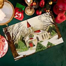 4 件装圣诞装饰卡通风格亚麻餐垫复古隔热餐具垫餐厅厨房装饰最佳礼物 - 彩色 - 查看 3