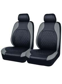 Luxury Pu Leather Car Seat Covers, Front Seats Set - Grey - View 14