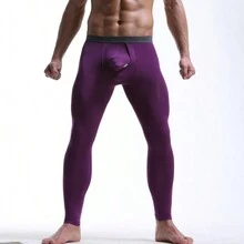 2入組男士薄款保暖內衣褲緊身長褲(紫色/黑色)