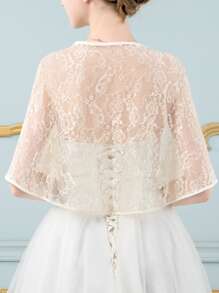 Boho風格1入組女士蕾絲披肩，帶刺繡花邊紗裙婚紗外套 - 香檳色 - 查看 2