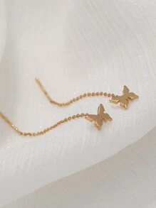 Nooxian 1 đôi Threaded Loại bướm Yếu tố Tua Dangle Hoa tai - Vàng - Xem 4