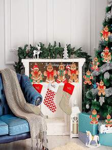 6pcs/pack Christmas Gingerbread Man Hanging Ornaments - Multicolor - View 2