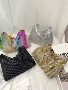 Shiny Rhinestone-Encrusted Clutch Bag For Formal Events: Fashionable & Simplistic Shoulder Or Handbag - Black - View 1