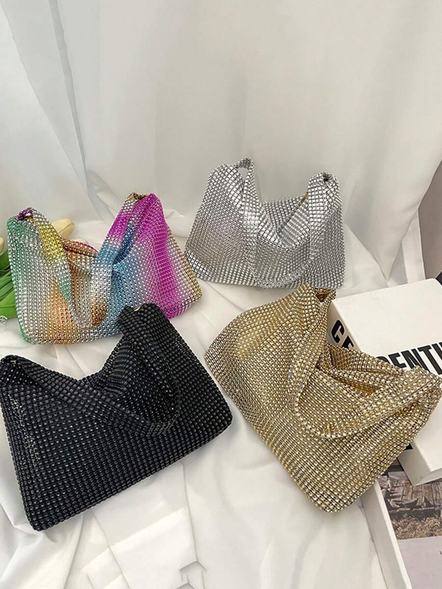 Shiny Rhinestone-Encrusted Clutch Bag For Formal Events: Fashionable & Simplistic Shoulder Or Handbag - Black - View 1