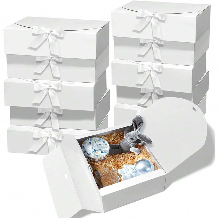 10 Stück/5 Stück/2 Stück - Weiße/Schwarze/Rosa/Braune Geschenkboxen mit Deckeln und Schleifen, geeignet für Brautjungfern-Einladungen, Hochzeiten, Geburtstaggeschenke, Baby-Duschen, Partys, Valentinstag-Geschenke, Verpackung, Geburtstage, DIY, Kosmetikaufbewahrung, Abschlussgeschenke, Hochzeitsfeier-Dekoration