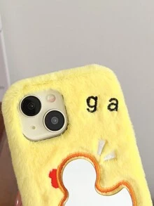 小毛絨鏡子蘇格蘭鴨造型,適用於三星/紅米/谷歌/蘋果智慧手機 - 黃色 - 查看 3