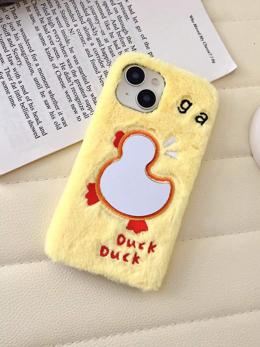 小毛絨鏡子蘇格蘭鴨造型,適用於三星/紅米/谷歌/蘋果智慧手機 - 黃色 - 查看 1