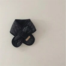婴儿纯色围巾 儿童时尚舒适加厚保暖十字颈巾 适合秋冬季 - 黑色 - 查看 1