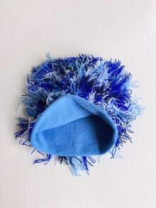 1頂中性有趣凌亂毛線針織帽，保暖時尚潮流，秋/冬季可愛 - 寶藍色 - 查看 2