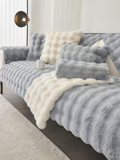 1 Peça Cobertura De Sofá De Pelúcia De Inverno Engrossada À Prova De Deslizamento E Aquecimento Para 1, 2, 3 Ou 4 Pessoas Com Capas Para Almofadas, Braços E Encosto