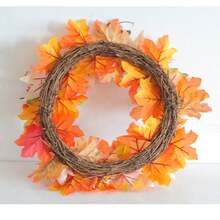 1入組感恩節楓葉南瓜花環新秋季色彩模擬藤圈家居裝飾萬聖節門飾 - 橘色 - 查看 9