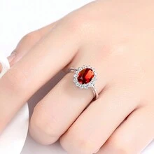 1 件性感紅寶石輕奢豪華高級花朵鑲嵌方晶鋯石銅首飾結婚戒指適合女士約會首飾