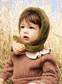 精靈帽寶寶帽,秋冬寶寶圍巾帽組合,保暖防風,a級防靜電 - 青碧色 - 查看 3