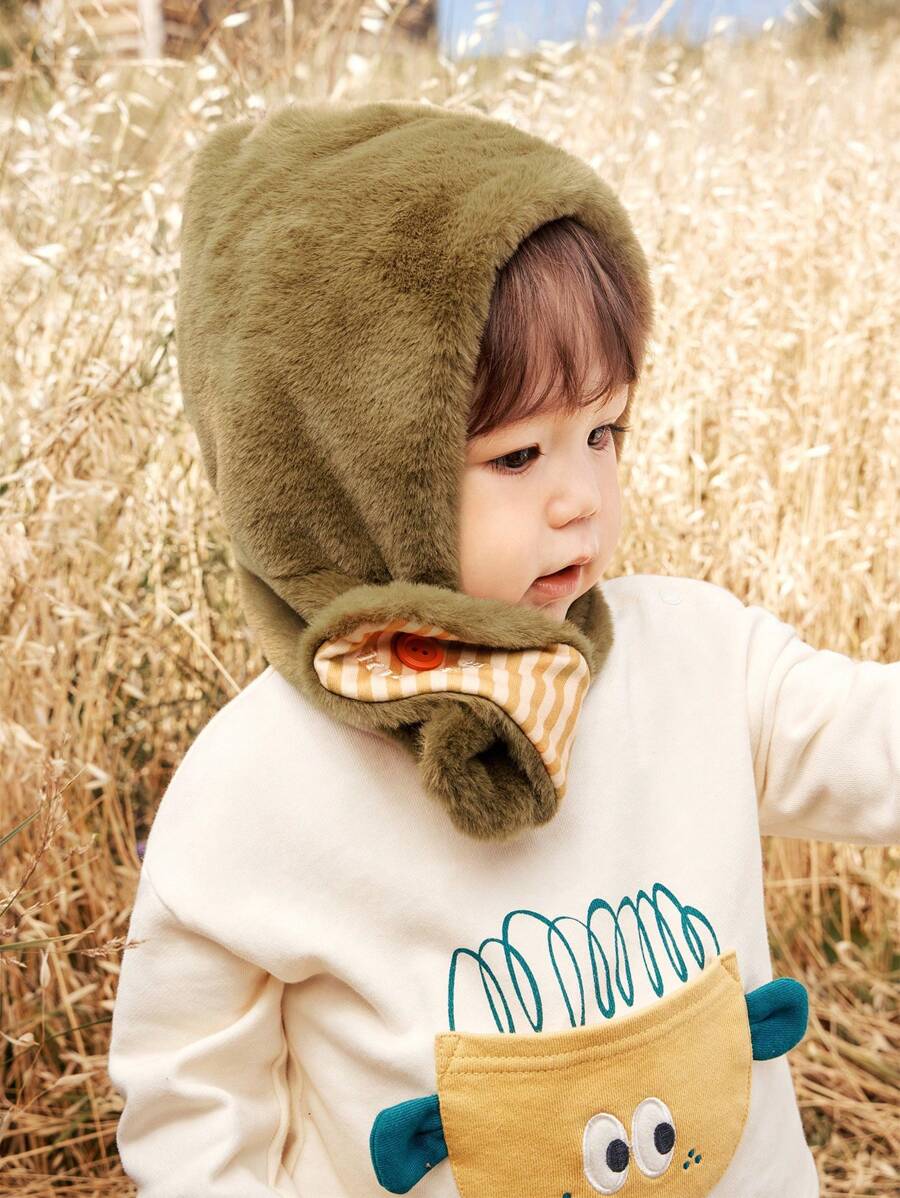 精靈帽寶寶帽,秋冬寶寶圍巾帽組合,保暖防風,a級防靜電 - 青碧色 - 查看 1