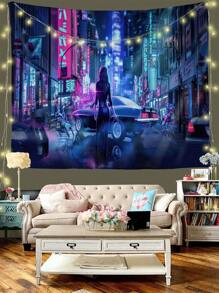 1 cái Của Thành phố Cô gái Goth hiện đại Quang cảnh đường phố In Tấm thảm , Hiện đại Polyester Chất xơ Hình vuông Thảm Trang trí Thích hợp Đối với Phòng khách Và Phòng ngủ Đồ trang trí - Nhiều màu - Xem 1