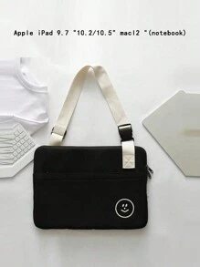 Expression Embroidered Laptop Handbag Waterproof Anti-Scratch Laptop Bag Laptop Sleeve Computer Bag for School Student Black Bag