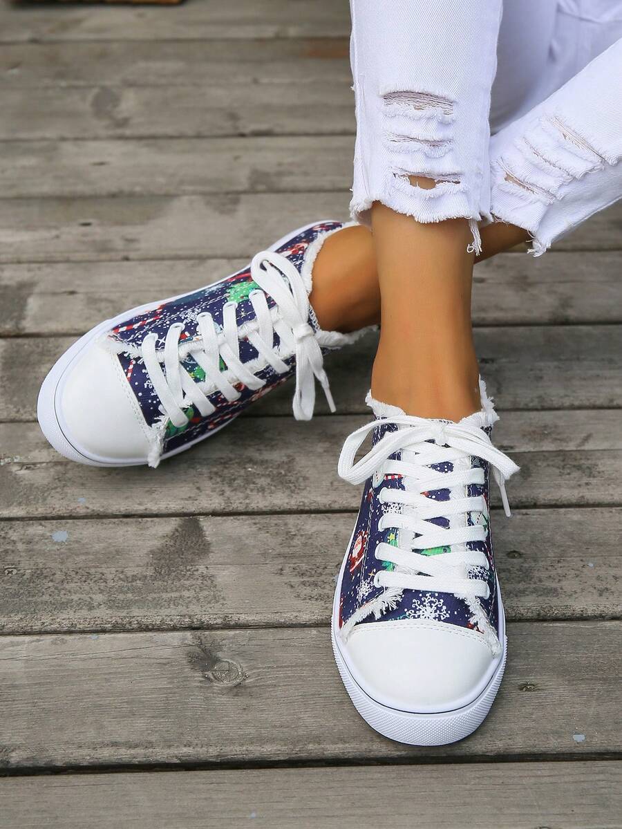 歐美女花印花平底休閒帆布鞋大尺寸43