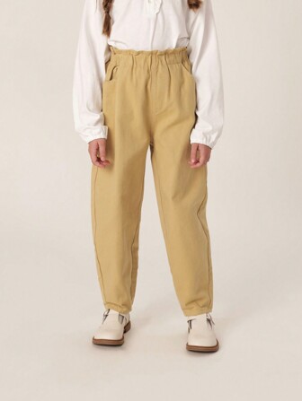 小女孩可愛時尚牛仔褲,褶皺腰設計,秋季紅蘿蔔褲款式