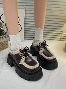 Women's Winter Thermal Lined Shoes 2023 New Fashionable Versatile Small Pu Leather Shoes, Warm & Comfortable With Thick Sole Loafers For Outdoor Wear