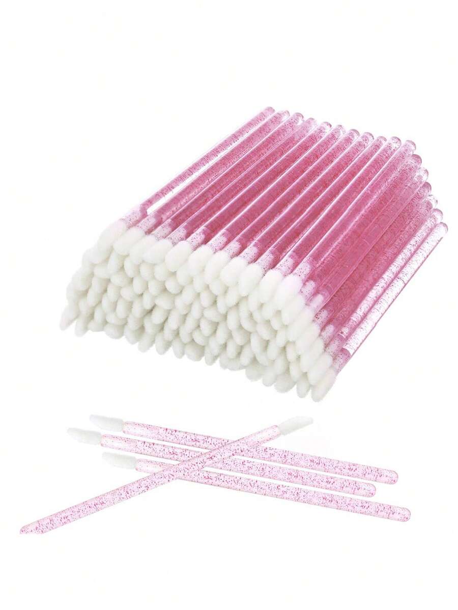 50 Disposable Lip Brushes, Lipstick Applicator, Lip Gloss Wands Pink