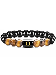 Pulsera Elástica De Piedra De Ojo De Tigre Natural Y Obsidiana Negra, Con Detalle De 26 Letras En Inglés, Joyería De Moda Para Hombres Y Mujeres, 1 Ud.