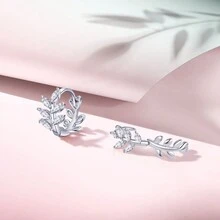 PHNIBIRD 耳環,女士白色葉子鋯石鉑金耳環,925銀金屬過敏友好的耳環,中摺辦公室的圈耳環 - 白色 - 查看 3