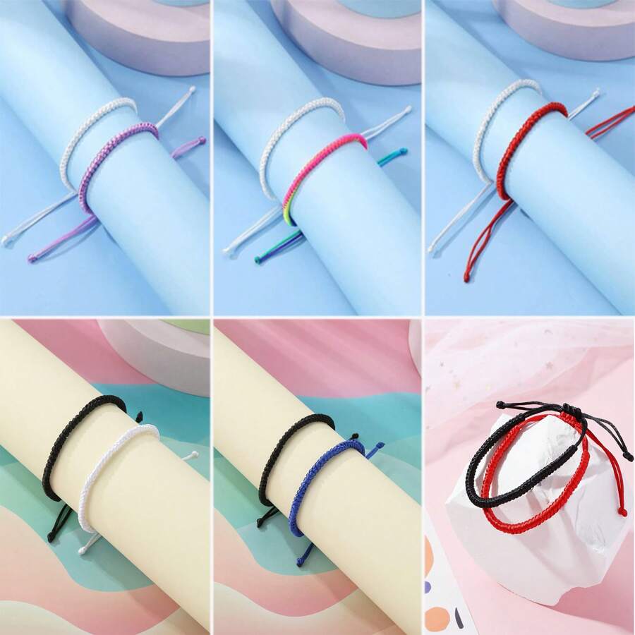 Bộ 2 vòng tay bện may mắn cho cặp đôi/tình bạn Bộ dây thừng may mắn kết hợp hàng ngày Quà tặng cho bạn bè/cặp đôi - Nhiều màu - Xem 1