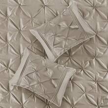 Elegant 7 Pieces Tufted Bedding Comforter Set With Throw Pillows,Faux Silk Bedroom Comforters With Matching Shams,Pillows,Bed Skirt,Pillowcases,All-Season Elegant Home Textile For Full-Queen-King-California King Size,Fit Elegant Home Bedroom Decor,New Year  Gift - Taupe - View 7