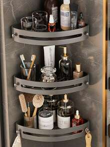 1 件塑料储物架，无需钻孔厨房、浴室卫生间壁挂式三角形储物架，厨房浴室整理和储物用品，浴室配件，厨房配件，整理用品