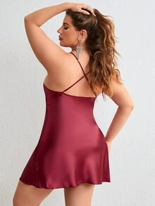 Plus Size Women's Sexy V-Neck Slip Dress - Burgundy - View 2