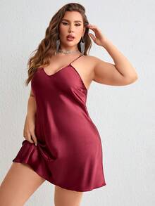 Plus Size Women's Sexy V-Neck Slip Dress - Burgundy - View 3
