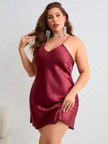 Plus Size Women's Sexy V-Neck Slip Dress - Burgundy - View 4