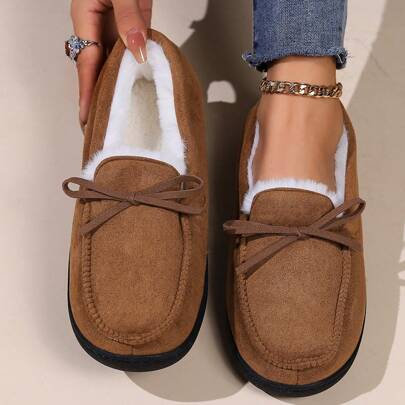New Autumn And Winter Women's Ankle Boots, Fashionable Penny Loafers For Women, Solid Color Faux Suede Upper, Simple And Stylish, Thicken And Warm Plush Lining, Soft And Comfortable, Good Thermal Insulation