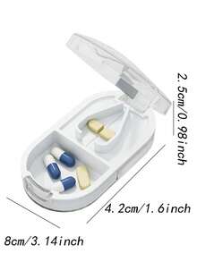 1pc Clear White Mini Pill Splitter & Storage Box With Dividers For Tablets, Portable Pill Container For Travel - Transparent White - View 3