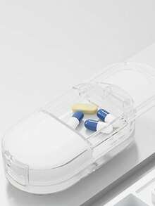 1pc Clear White Mini Pill Splitter & Storage Box With Dividers For Tablets, Portable Pill Container For Travel - Transparent White - View 4