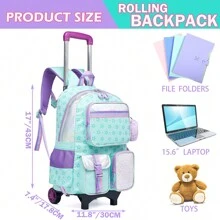 1 pieza Mochila trolley multiusos verde con estampado de pentagrama para niñas - Verde - Ver 2