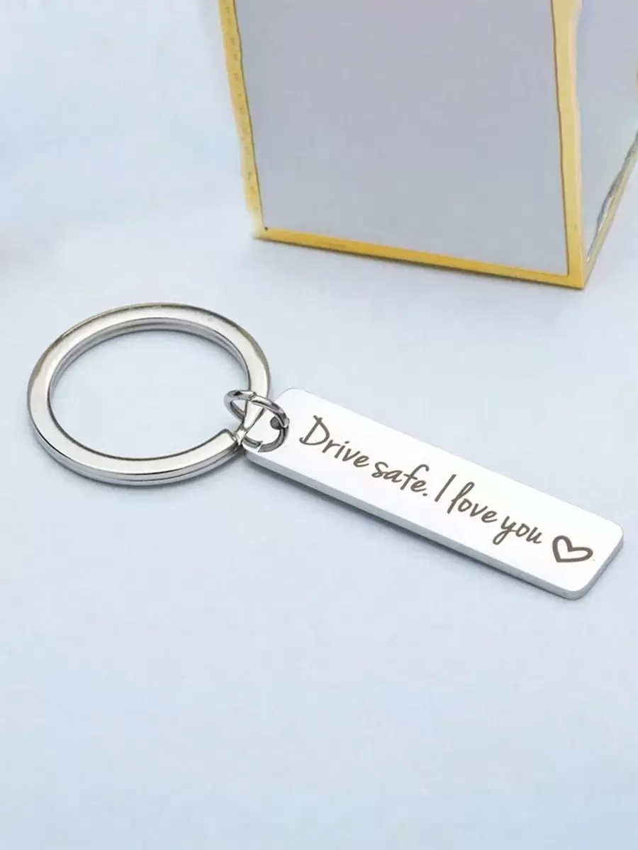 1个/2个“我爱你”创意钥匙扣，刻字钥匙圈，情人节送给老公/男友的礼物，汽车配件，包包挂饰，校园风，可爱哥特风，Y2K风 - 銀色 - 查看 1