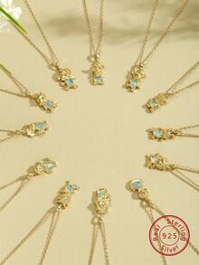 1入澳洲蛋白石鑲嵌手工原創設計吉祥十二生肖s925銀材質女童適用日常佩戴 - 金黃色 - 查看 12