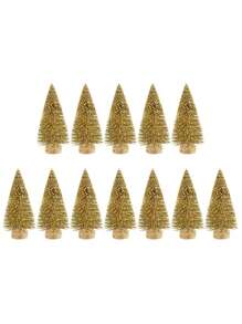 12 cái Mini Cây thông noel Với Vải bố , Lụa Tuyết tùng , Nhà  Đồ trang trí , DIY Mini Vàng Cây thông noel - Vàng - Xem 1