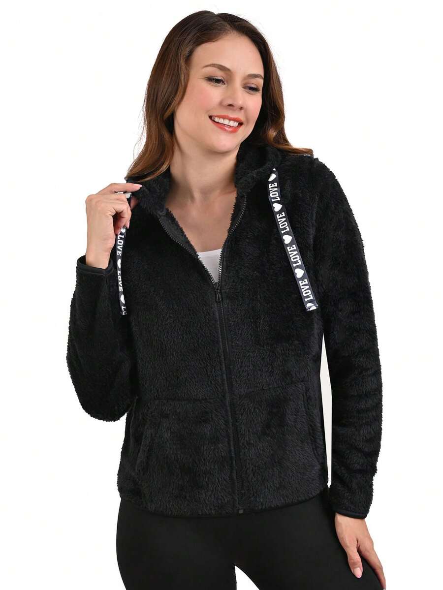 Suéter de Peluche para Mujer con capucha y resortes en los puños - Negro - Ver 1