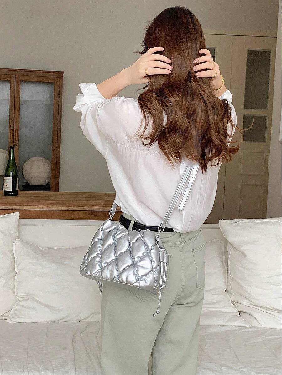 復古藝術風皺褶可愛甜美斜挎包，女性流行菱形紋手提包，百搭肩背包適用於日常使用