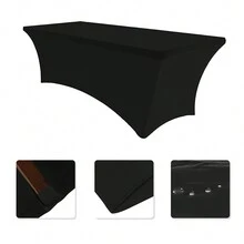 1片6尺黑色加厚彈性桌布,彈力萊卡桌布,無褶皺貼合長方形桌布,適用於派對、dj、貿易展覽、宴會、婚禮、雞尾酒會等場合