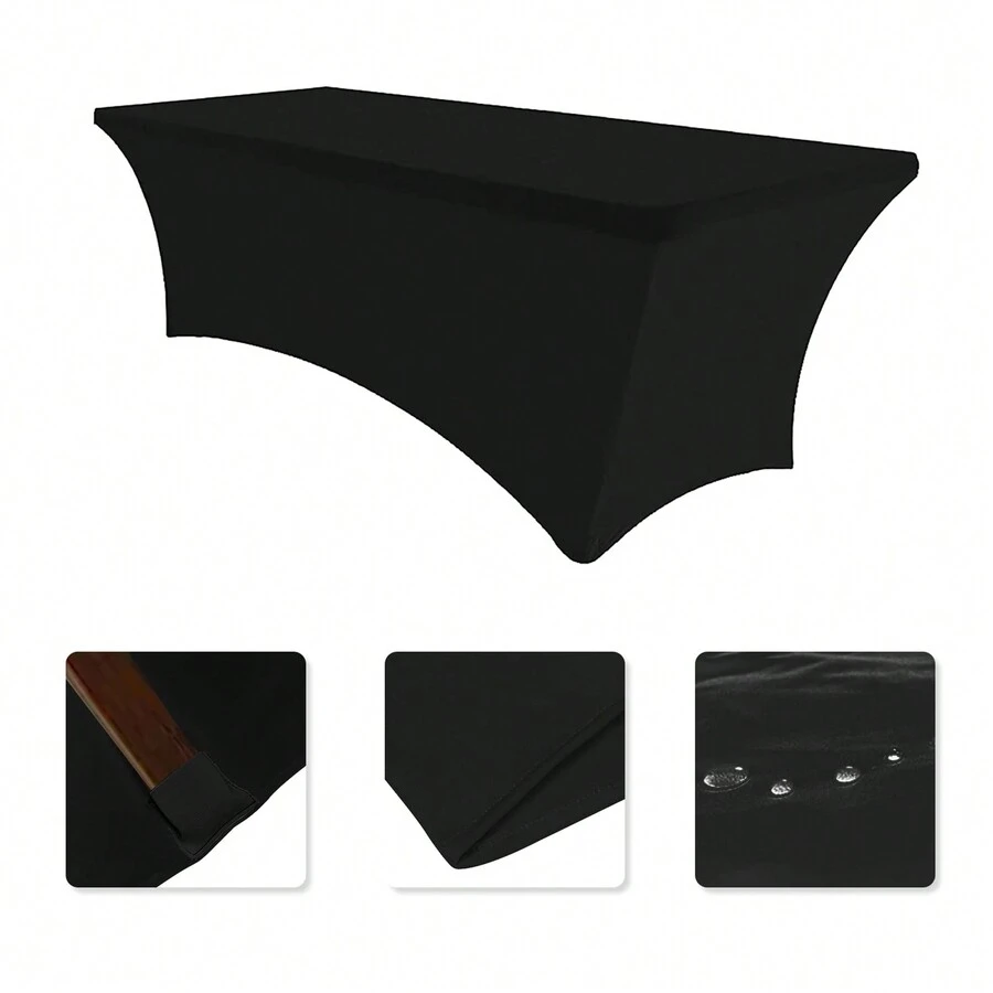 1片6尺黑色加厚彈性桌布,彈力萊卡桌布,無褶皺貼合長方形桌布,適用於派對、dj、貿易展覽、宴會、婚禮、雞尾酒會等場合