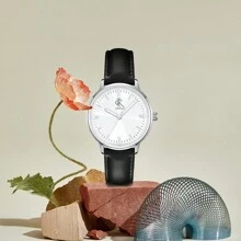 1入dk Swiss品牌女士小圓錶,銀色刷面錶盤,紋理黑色皮帶,時尚復古風格,防水石英錶,適合日常佩戴,經典百搭 - 黑色 - 查看 1