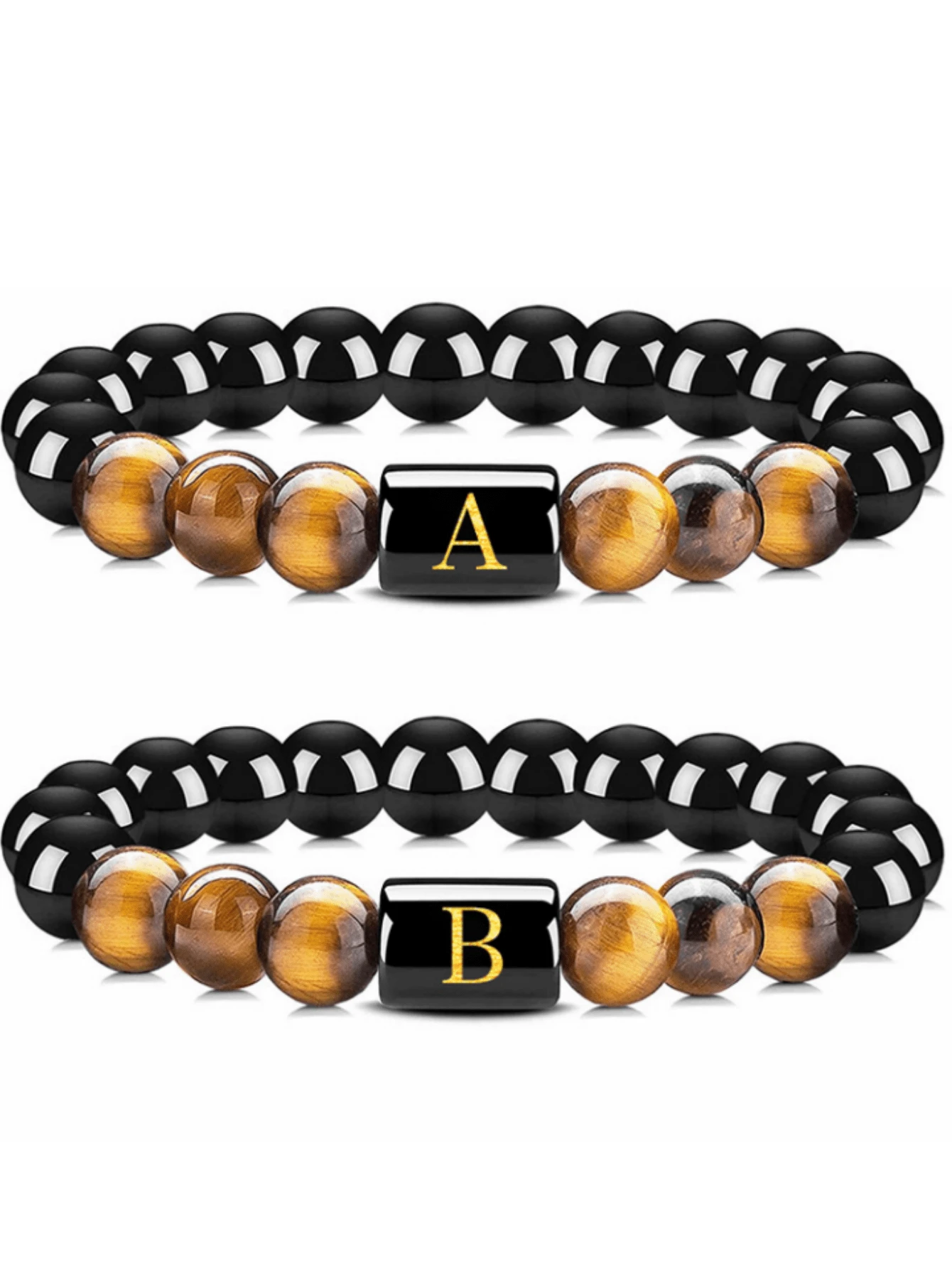 Pulsera Elástica De Piedra De Ojo De Tigre Natural Y Obsidiana Negra, Con Detalle De 26 Letras En Inglés, Joyería De Moda Para Hombres Y Mujeres, 1 Ud.