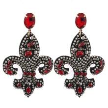 1pair Statement Red Glass Rhinestone Sewn Earrings For Women, Perfect For Party & Daily Wear - Geometry - View 1