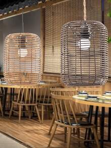 1pc Imitation Rattan Woven Hanging Lampshade Retro Practical Handmade Bedroom Restaurant Farmhouse Home Decor - Yellow - View 5