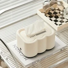 1pc Cloud Shaped Tissue Box Holder Wall Mountable Paper Towel Dispenser Cream Color For Home Kitchen And Bathroom - White base - View 3